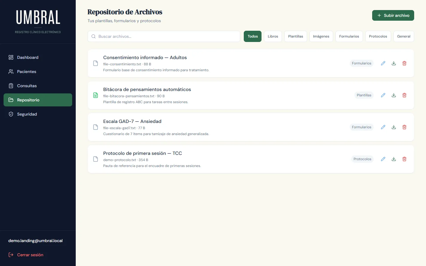 Repositorio de archivos con plantillas, formularios y protocolos
